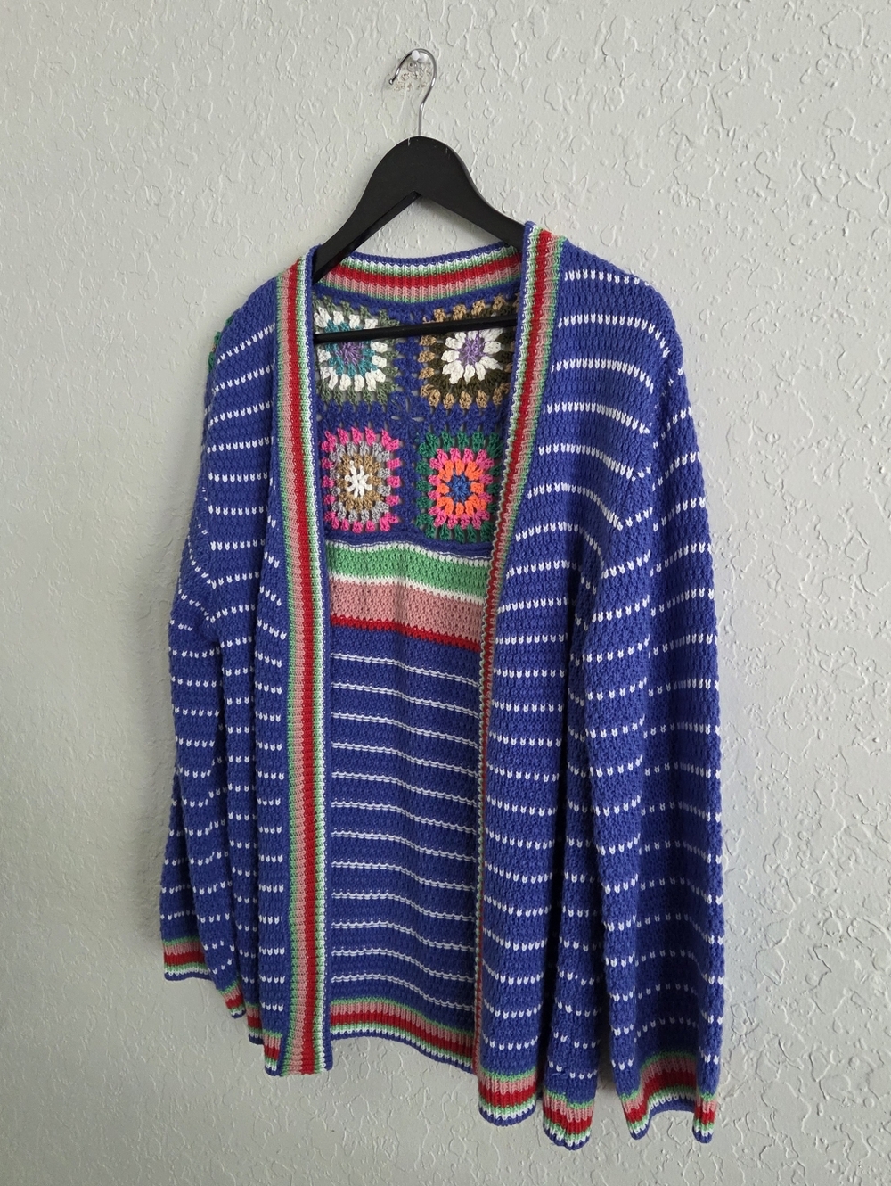 Women's Soft Crochet Granny Square Multicolor Boho Cardigan - Picture 2 of 7
